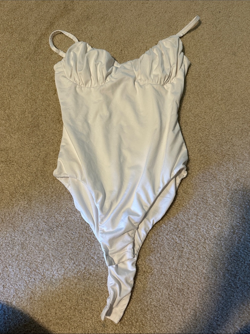 Princess Polly Cream Ruched Bust Bodysuit